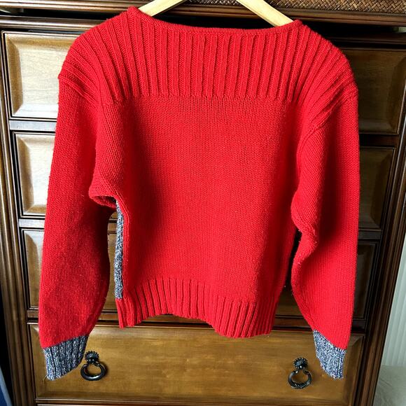 Guo For You Vintage 90s Grandpa style Blend Wool Red Sweater Size S - Picture 2 of 10